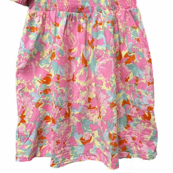 Charles Henry Pink Floral Sweetheart Cutout Dress | Smocked Back | L | Like New - Picture 7 of 9